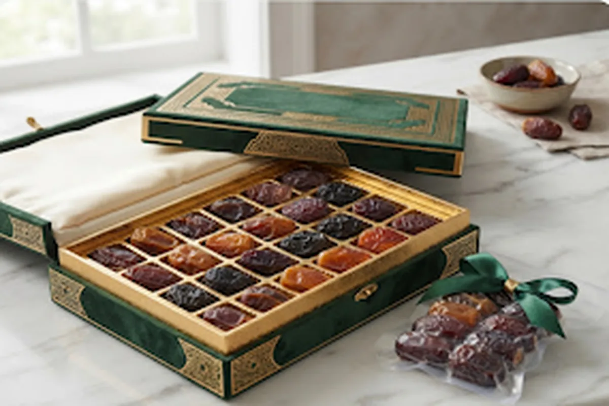 Luxury green and gold gift box with vacuum pack